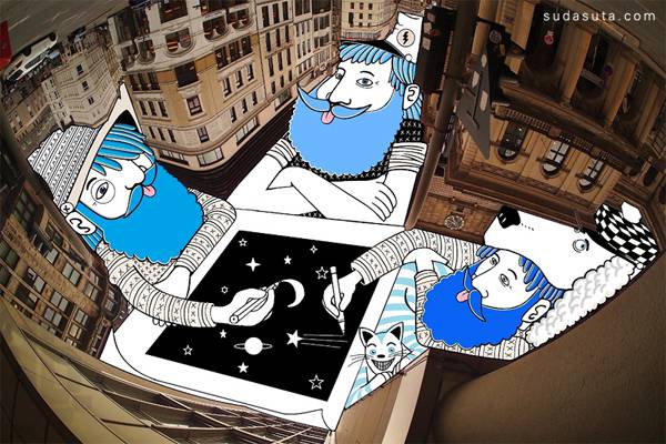Thomas Lamadieu 在天空上绘画 潮流 漫画 插画 手绘插画 城市艺术 卡通插画 创意生活 