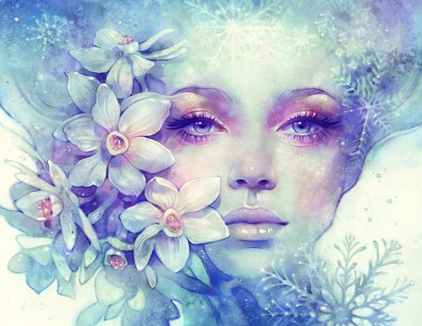 ANNA DITTMANN 少女与花 唯美插画欣赏 花 肖像插画 水彩 手绘 少女 唯美 