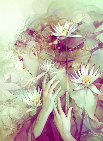 ANNA DITTMANN 少女与花 唯美插画欣赏 花 肖像插画 水彩 手绘 少女 唯美 